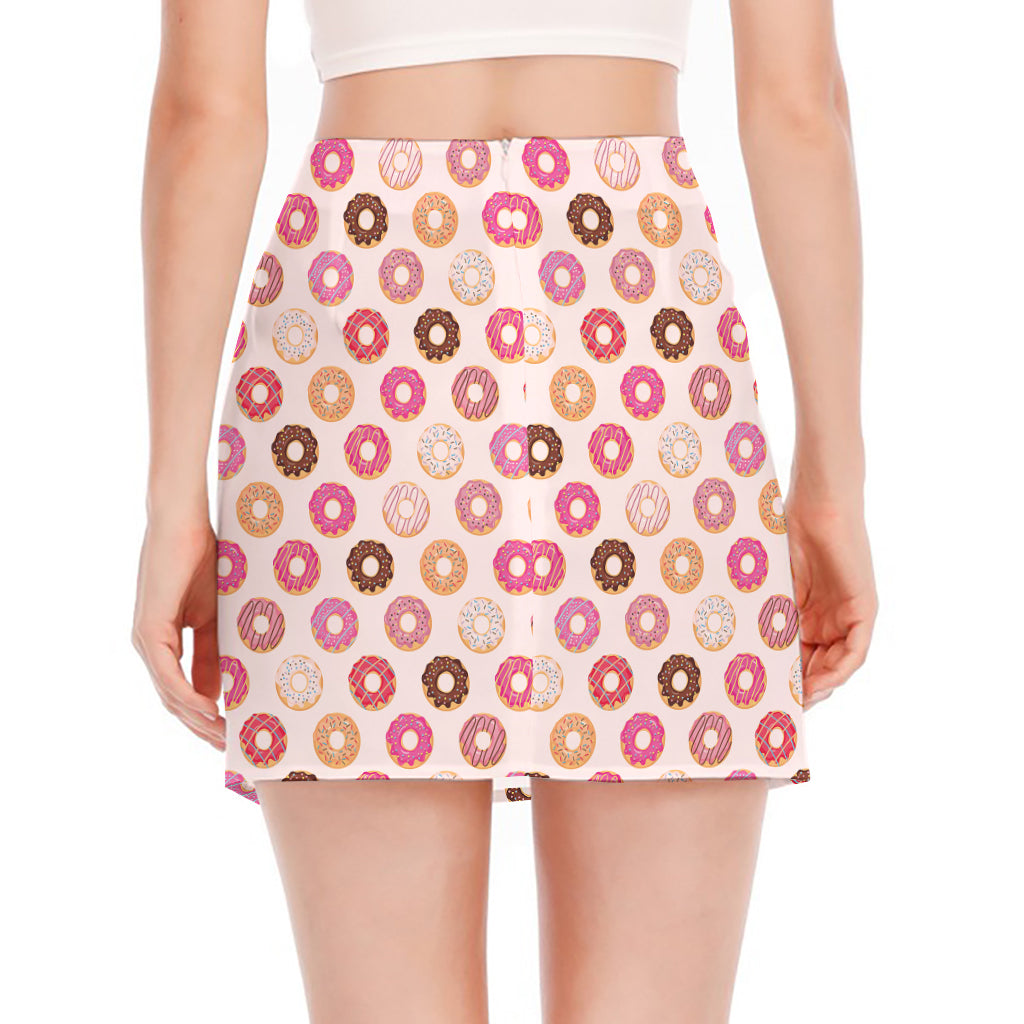 Pastel Donut Pattern Print Side Slit Mini Skirt