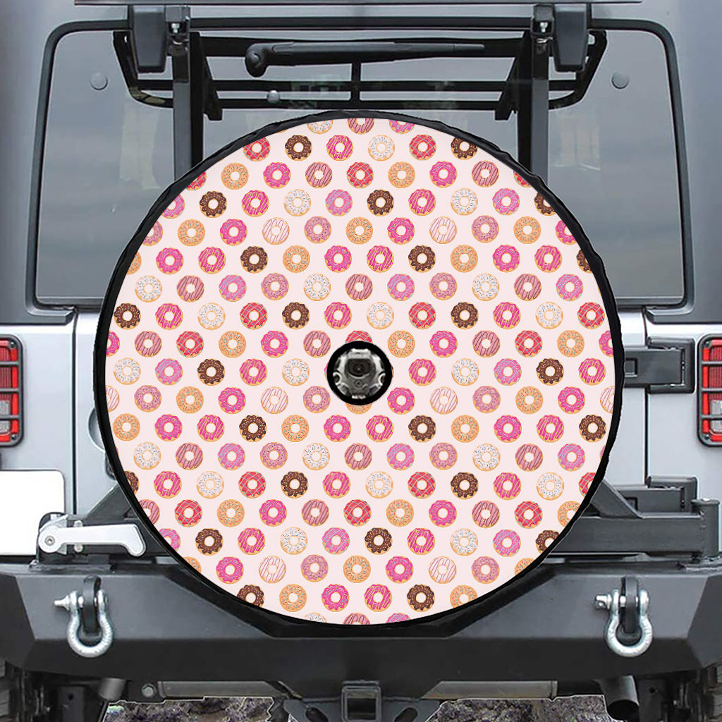Pastel Donut Pattern Print Tire Cover With Camera Hole