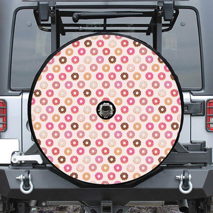 Pastel Donut Pattern Print Tire Cover With Camera Hole
