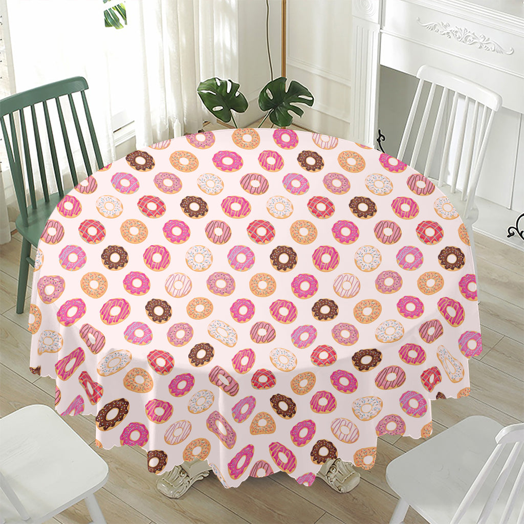 Pastel Donut Pattern Print Waterproof Round Tablecloth