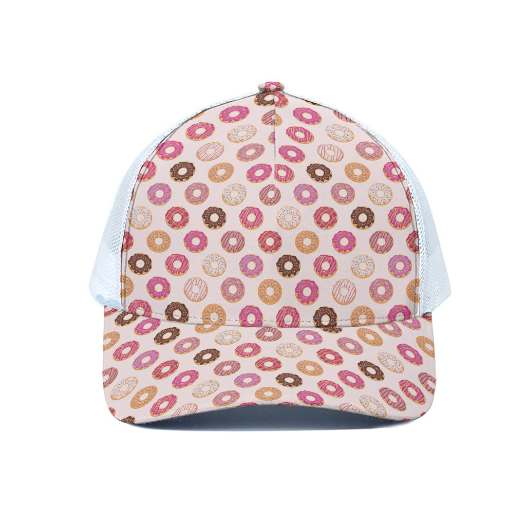 Pastel Donut Pattern Print White Mesh Trucker Cap