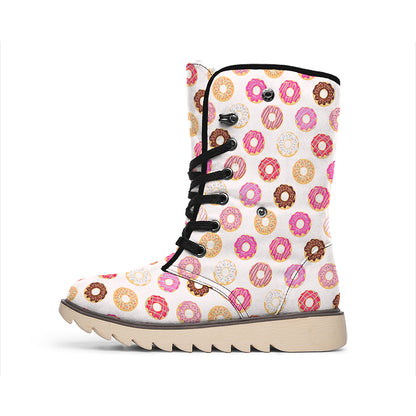 Pastel Donut Pattern Print Winter Boots