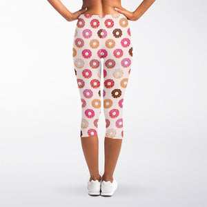 Pastel Donut Pattern Print Women's Capri Leggings