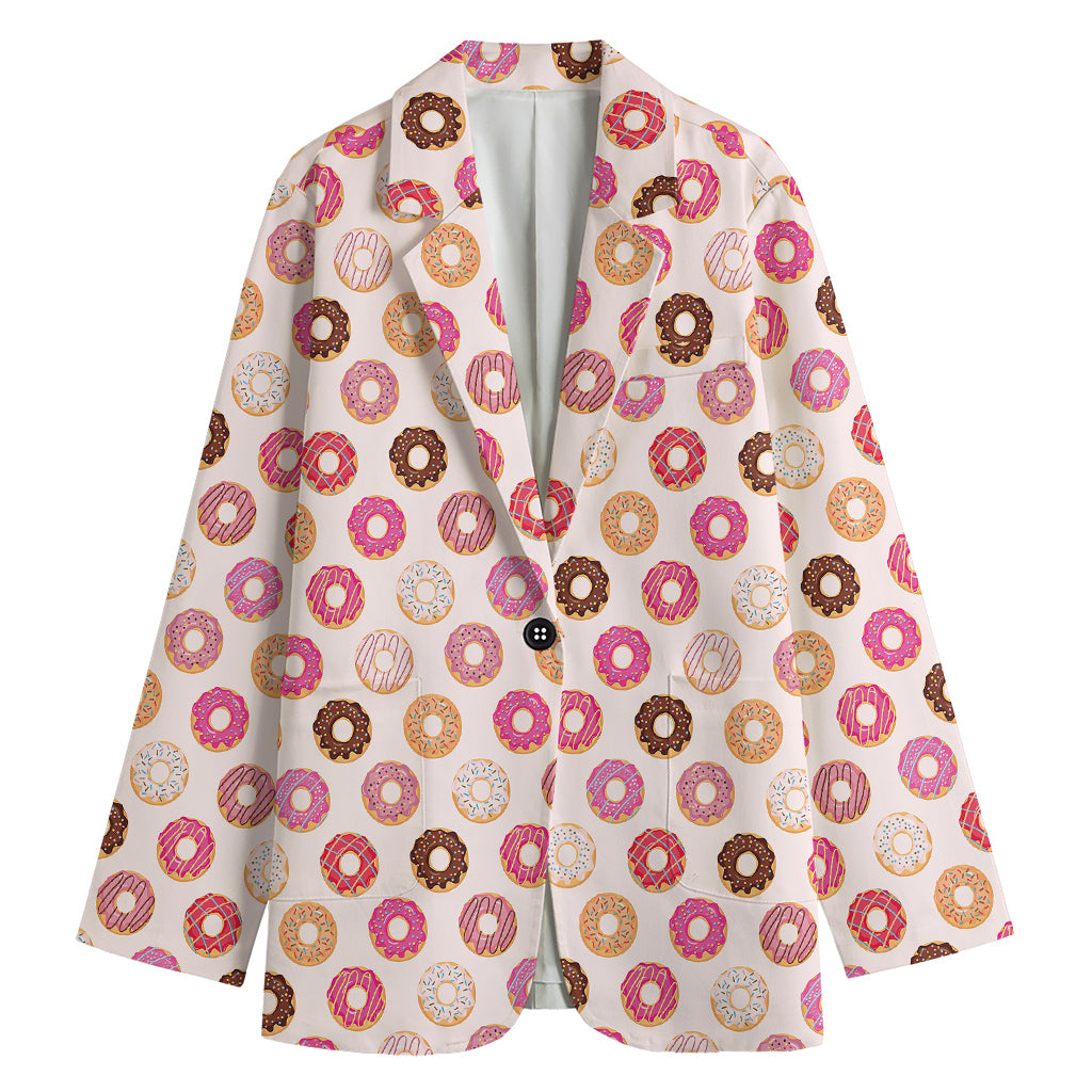 Pastel Donut Pattern Print Women's Cotton Blazer