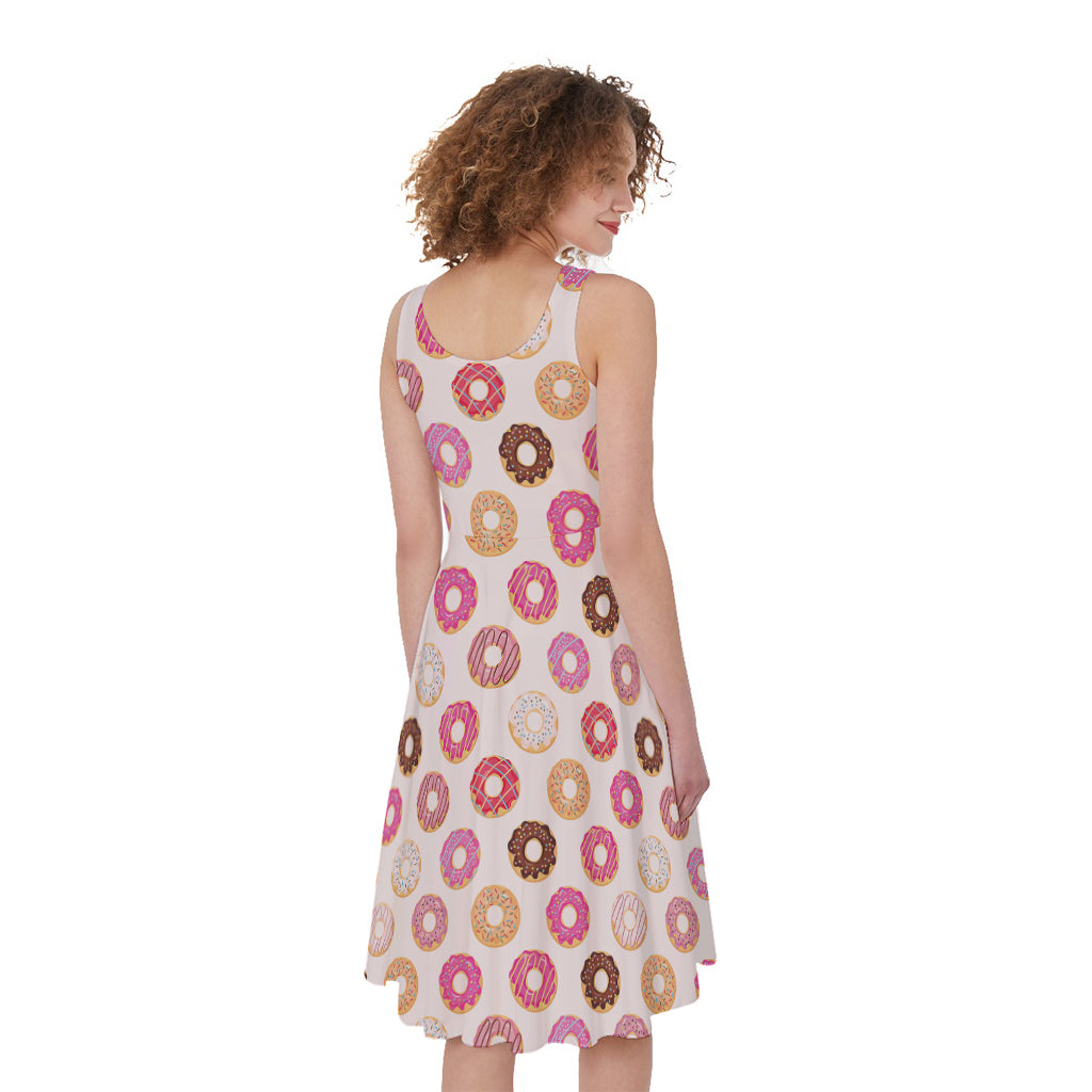 Pastel Donut Pattern Print Women's Sleeveless Dress