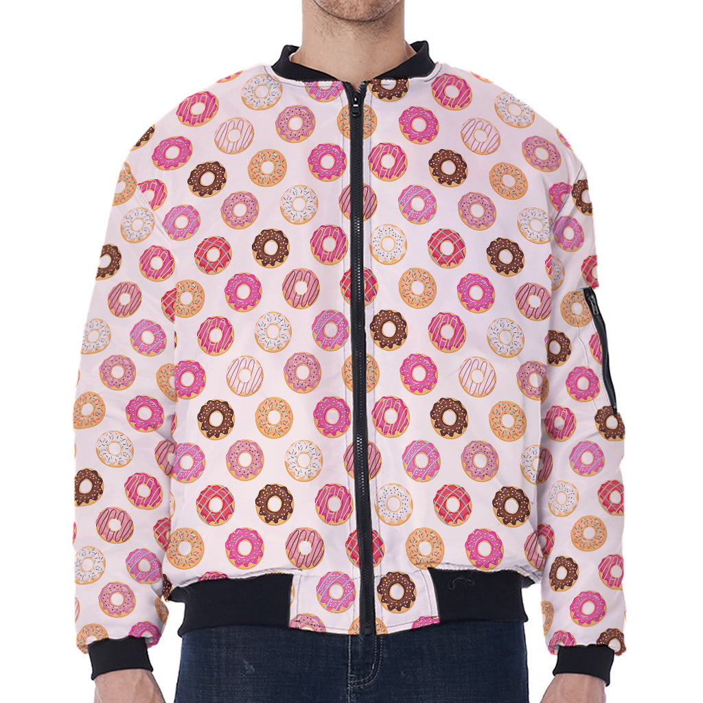 Pastel Donut Pattern Print Zip Sleeve Bomber Jacket