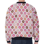 Pastel Donut Pattern Print Zip Sleeve Bomber Jacket