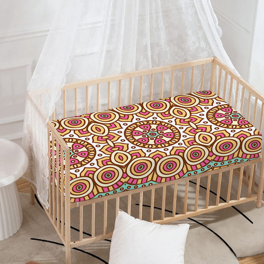 Pastel Ethnic Mandala Print Baby Crib Sheet