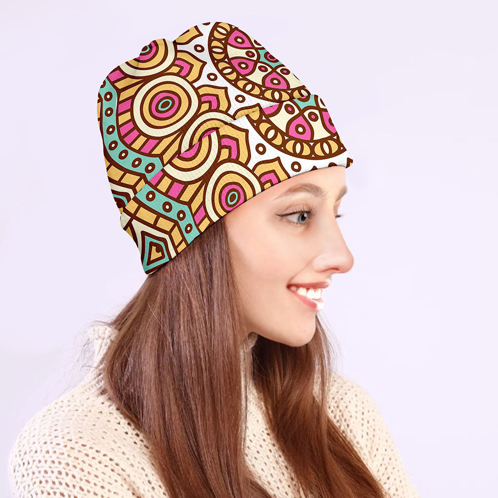 Pastel Ethnic Mandala Print Beanie