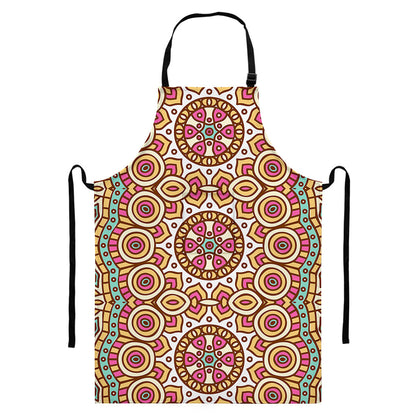Pastel Ethnic Mandala Print Bib Apron With Pocket