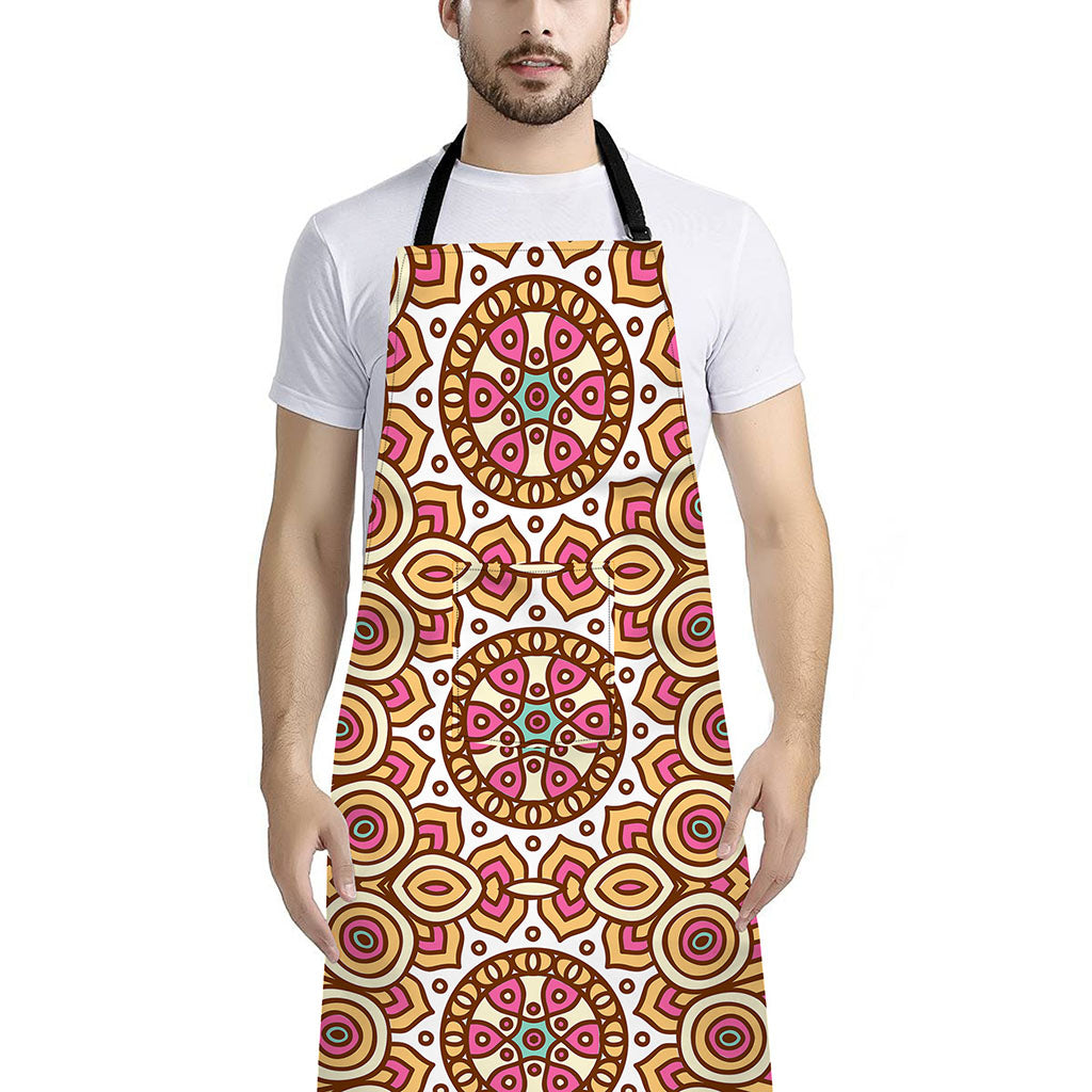 Pastel Ethnic Mandala Print Bib Apron With Pocket