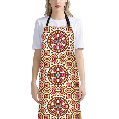 Pastel Ethnic Mandala Print Bib Apron With Pocket