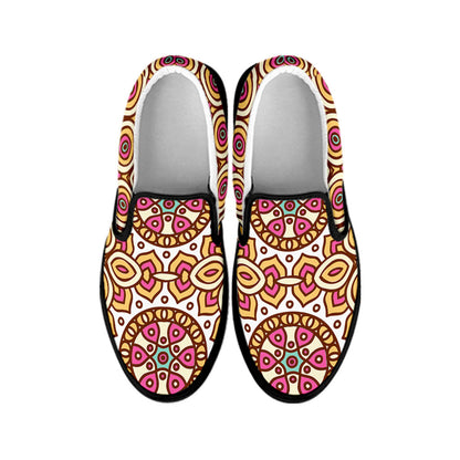Pastel Ethnic Mandala Print Black Slip On Sneakers
