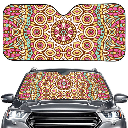 Pastel Ethnic Mandala Print Car Windshield Sun Shade