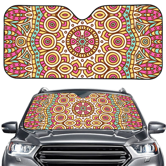 Pastel Ethnic Mandala Print Car Windshield Sun Shade