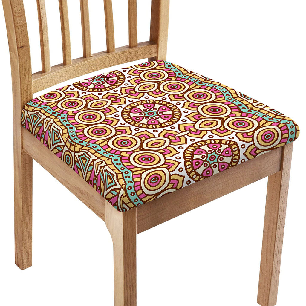 Pastel Ethnic Mandala Print Chair Cushion Cover