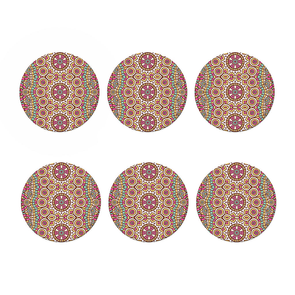 Pastel Ethnic Mandala Print Coaster Set