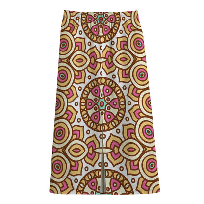 Pastel Ethnic Mandala Print Cotton Front Slit Maxi Skirt