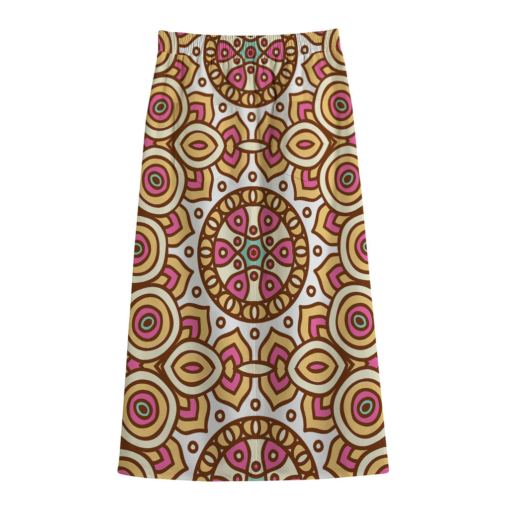 Pastel Ethnic Mandala Print Cotton Front Slit Maxi Skirt