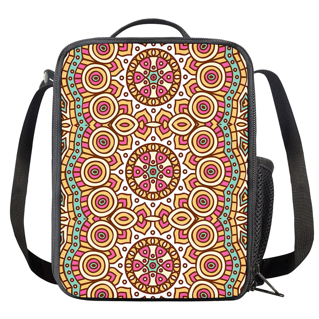 Pastel Ethnic Mandala Print Crossbody Lunch Bag
