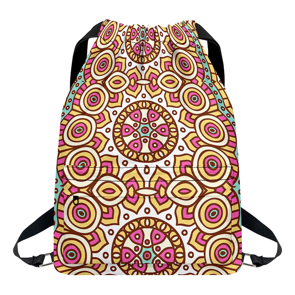 Pastel Ethnic Mandala Print Drawstring Backpack