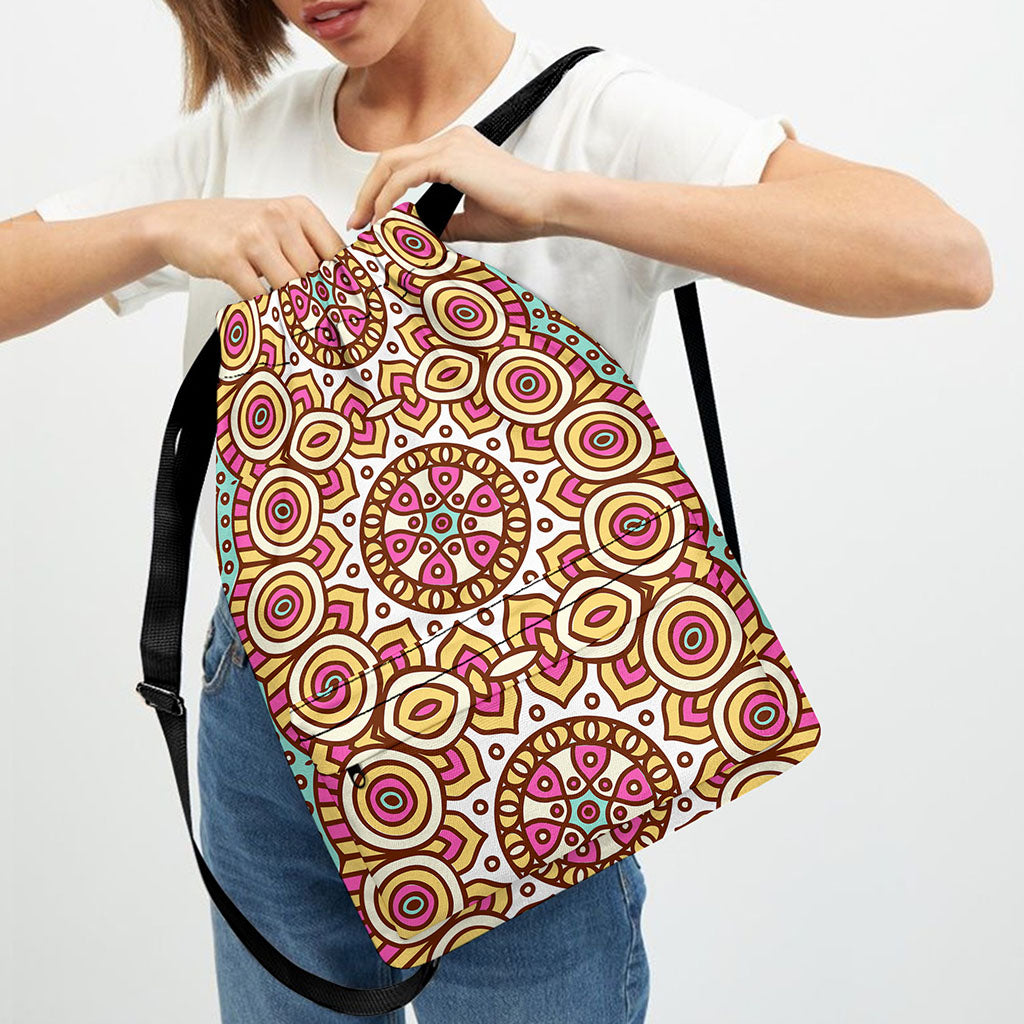 Pastel Ethnic Mandala Print Drawstring Backpack