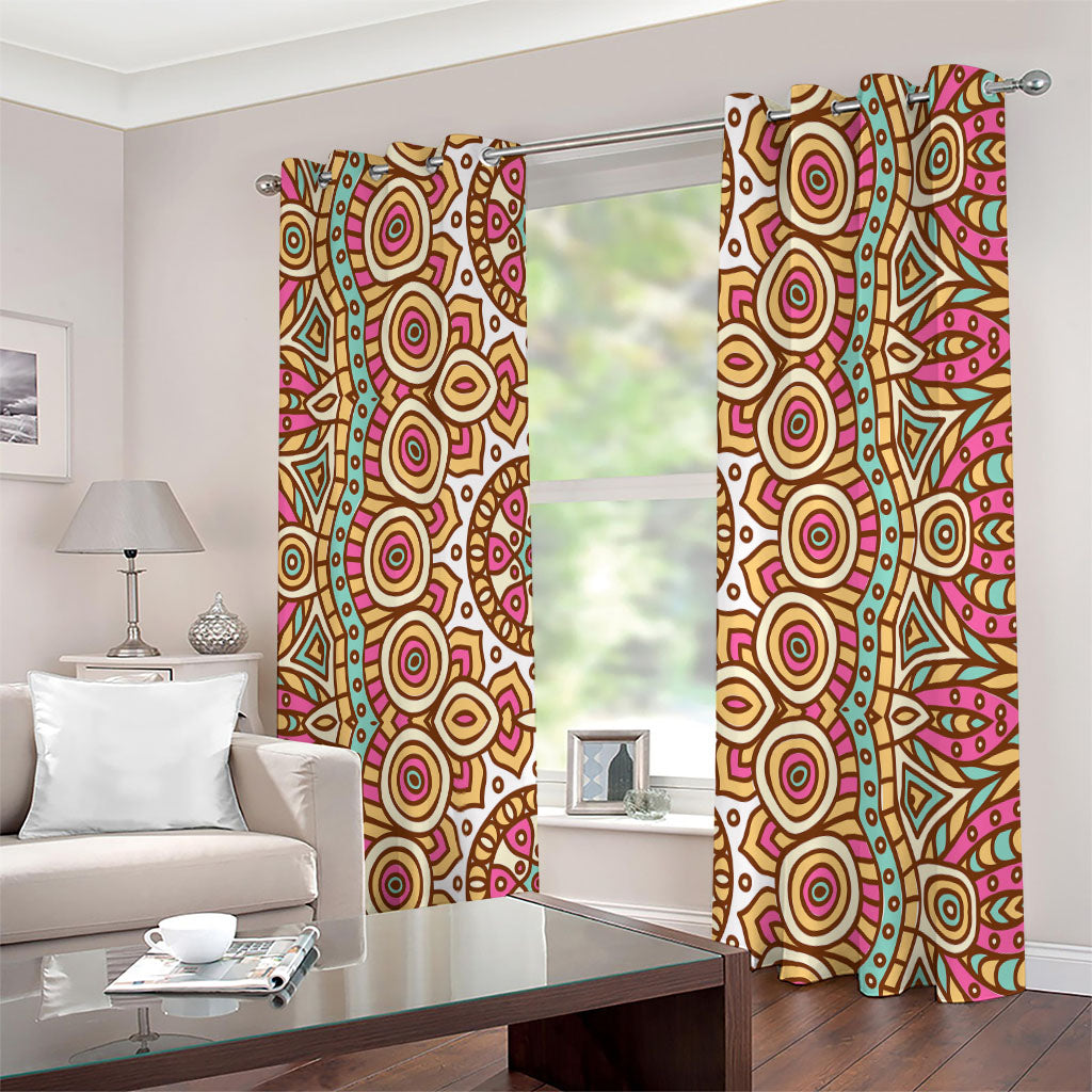 Pastel Ethnic Mandala Print Extra Wide Grommet Curtains