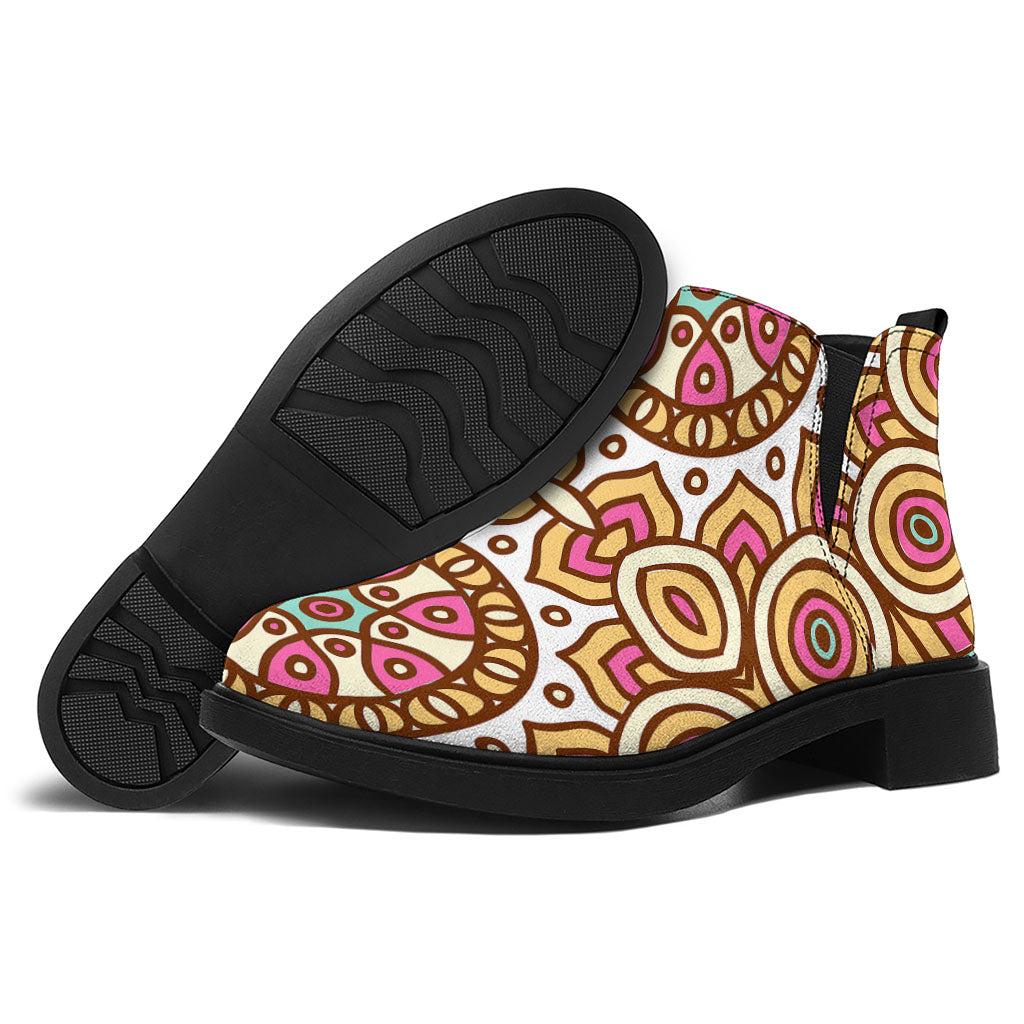 Pastel Ethnic Mandala Print Flat Ankle Boots