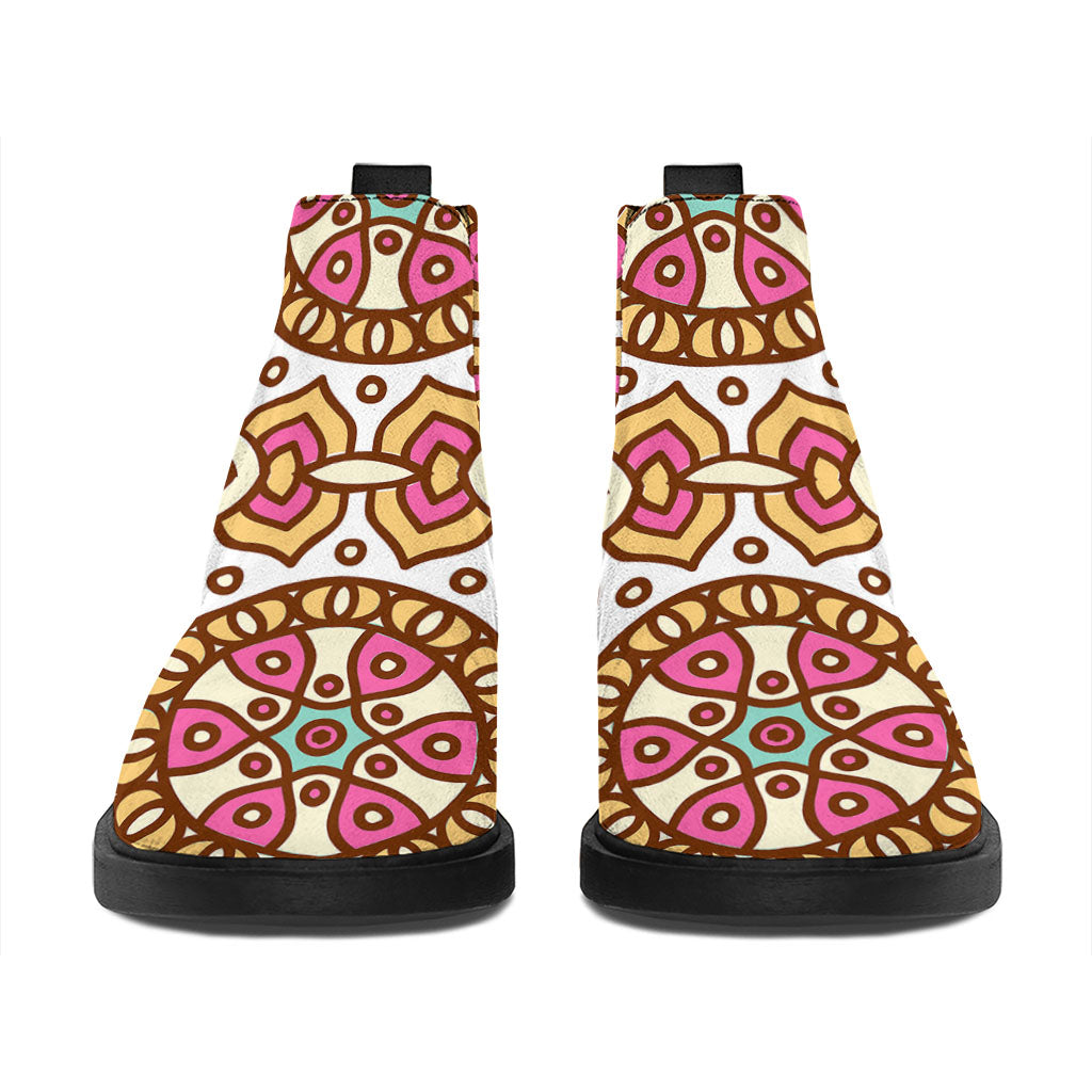 Pastel Ethnic Mandala Print Flat Ankle Boots