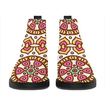 Pastel Ethnic Mandala Print Flat Ankle Boots