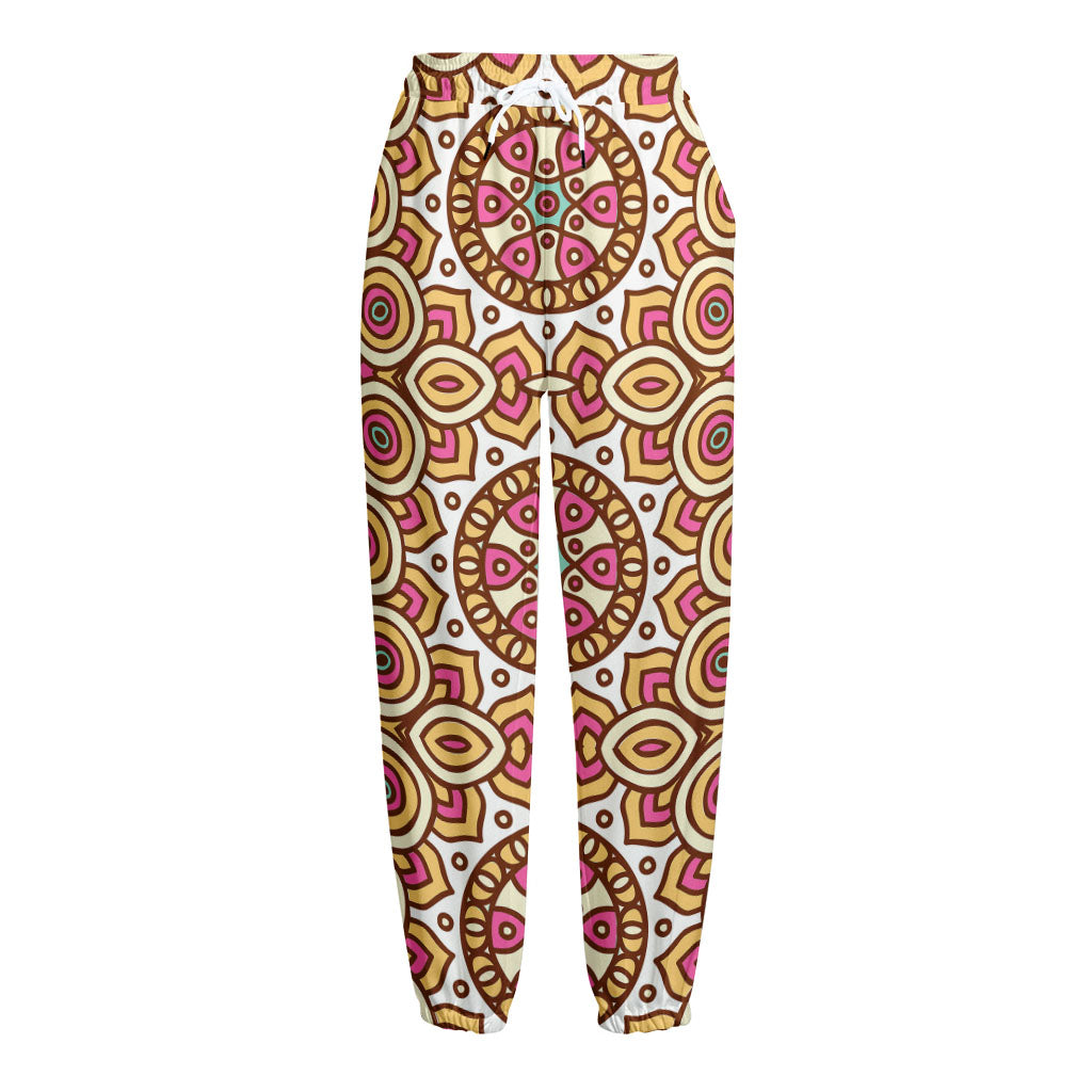 Pastel Ethnic Mandala Print Fleece Lined Knit Pants