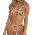 Pastel Ethnic Mandala Print Front Bow Tie Bikini