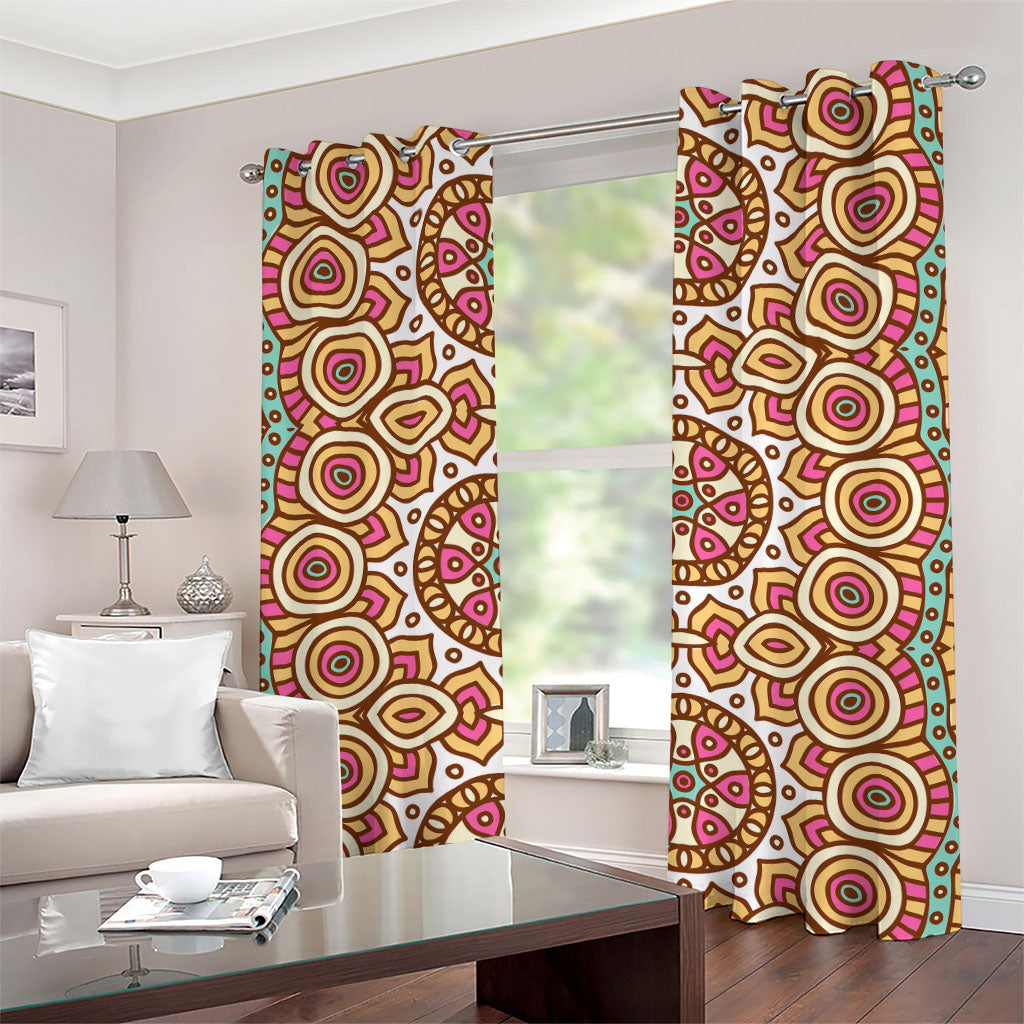 Pastel Ethnic Mandala Print Grommet Curtains