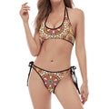 Pastel Ethnic Mandala Print Halter Scoop Tie Side Bikini