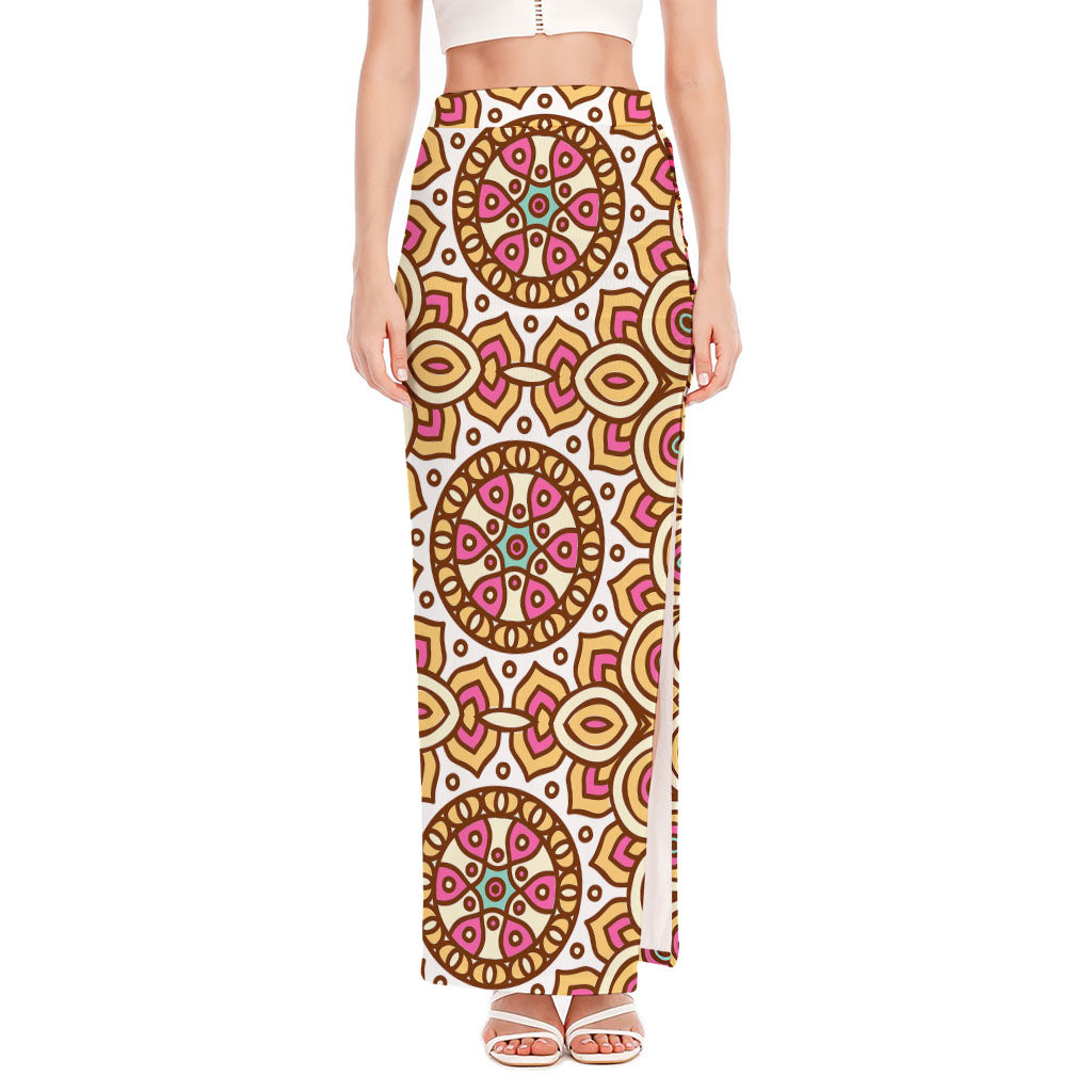 Pastel Ethnic Mandala Print High Slit Maxi Skirt