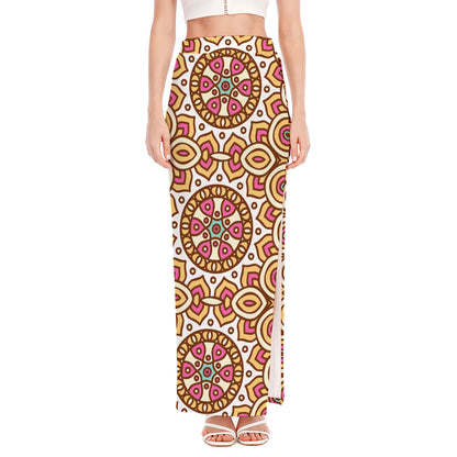 Pastel Ethnic Mandala Print High Slit Maxi Skirt