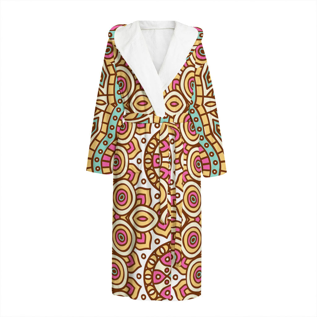 Pastel Ethnic Mandala Print Hooded Bathrobe