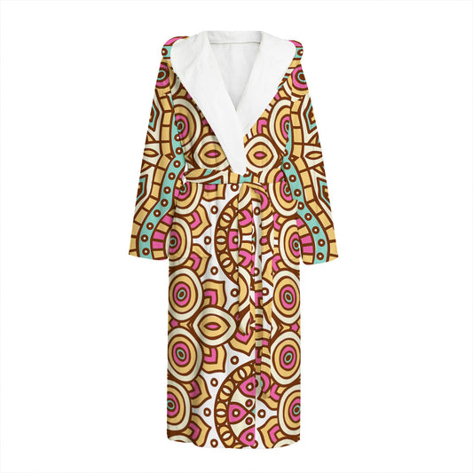 Pastel Ethnic Mandala Print Hooded Bathrobe
