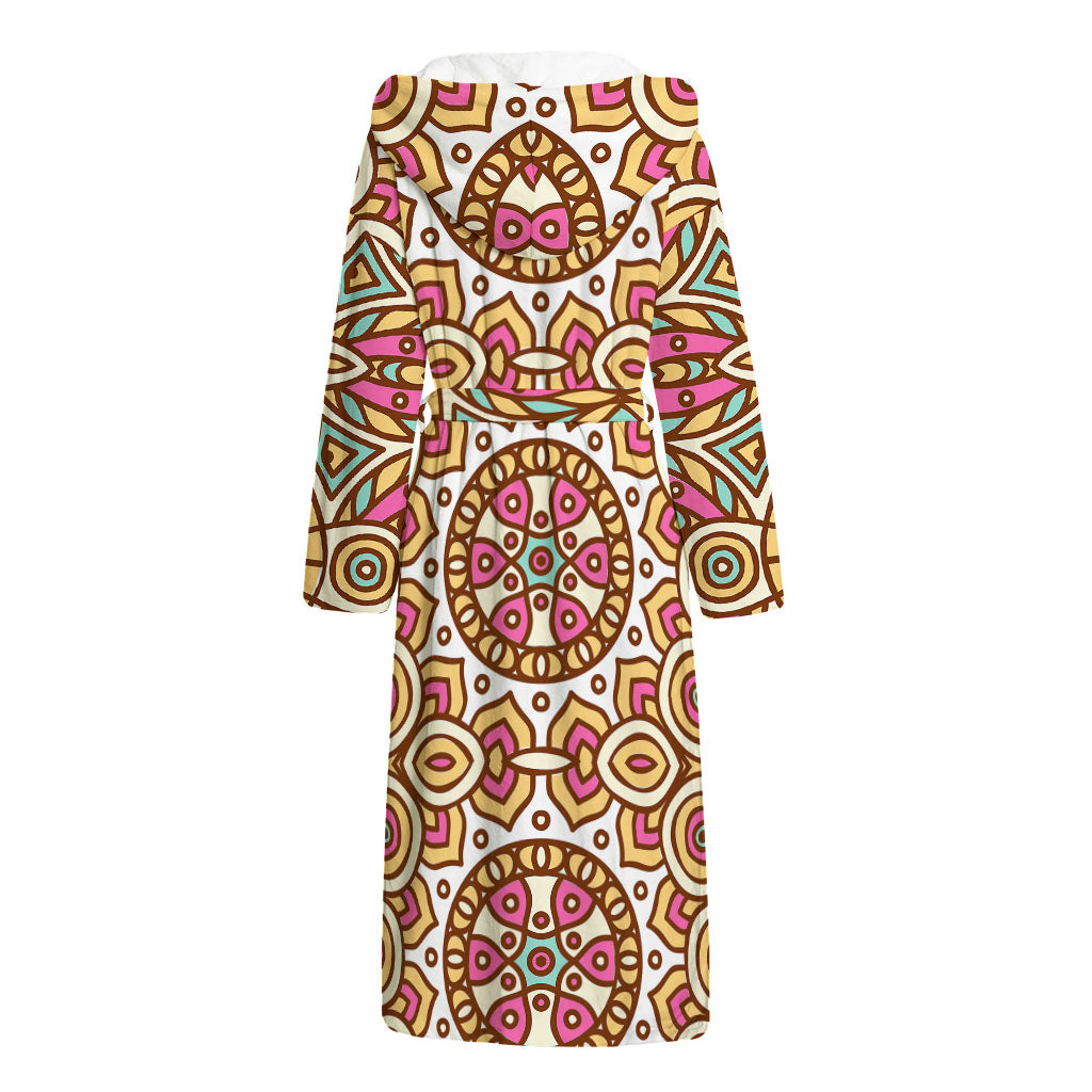 Pastel Ethnic Mandala Print Hooded Bathrobe