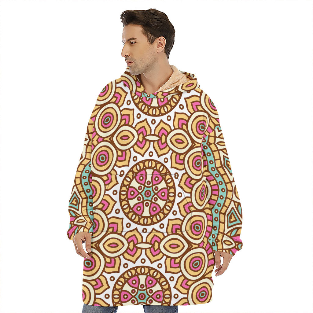 Pastel Ethnic Mandala Print Hoodie Blanket