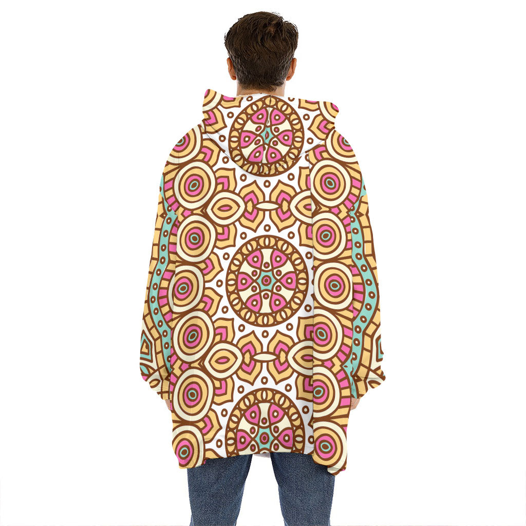 Pastel Ethnic Mandala Print Hoodie Blanket