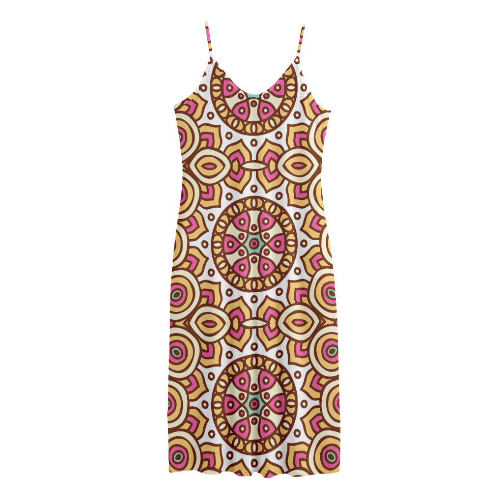 Pastel Ethnic Mandala Print Jersey Midi Cami Dress