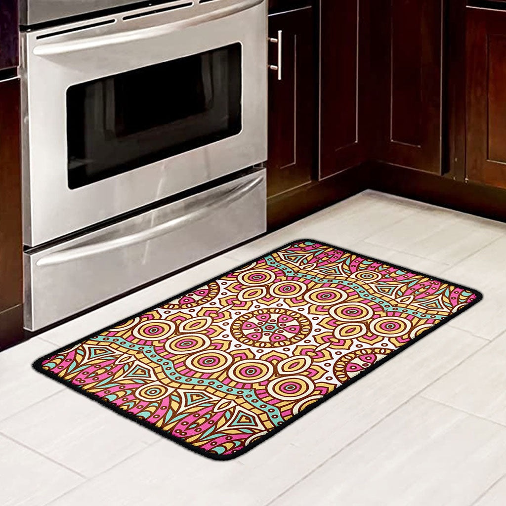 Pastel Ethnic Mandala Print Kitchen Mat