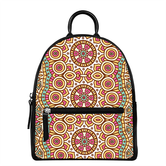 Pastel Ethnic Mandala Print Leather Backpack