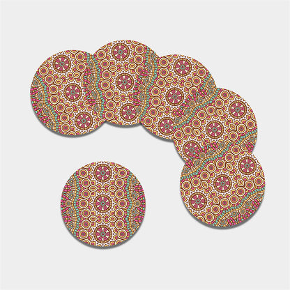 Pastel Ethnic Mandala Print Leather Coaster Set