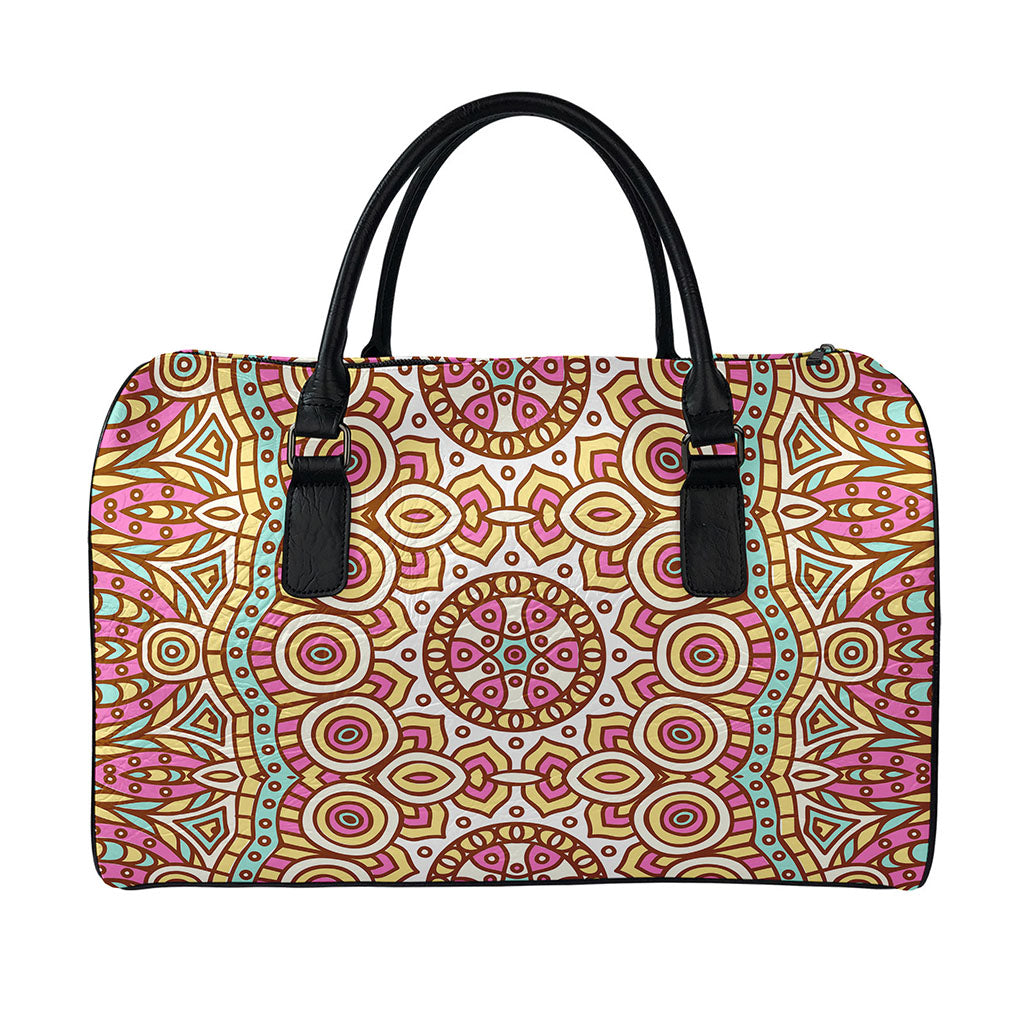 Pastel Ethnic Mandala Print Leather Duffle Bag