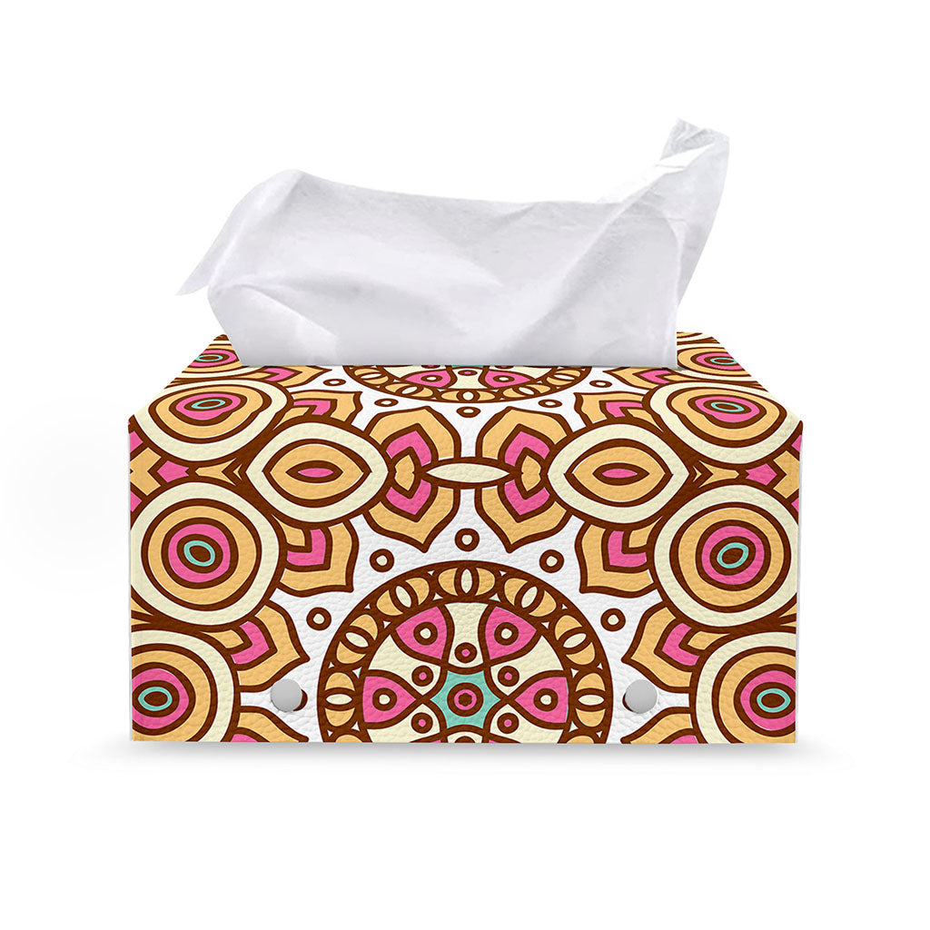 Pastel Ethnic Mandala Print Leather Tissue Box Cover