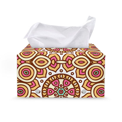 Pastel Ethnic Mandala Print Leather Tissue Box Cover