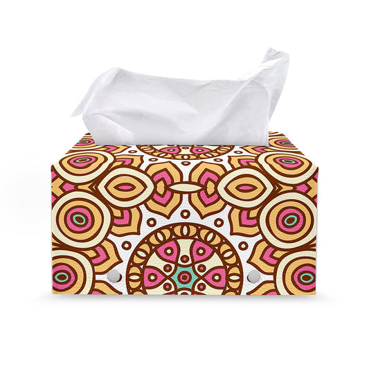 Pastel Ethnic Mandala Print Leather Tissue Box Cover