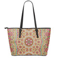 Pastel Ethnic Mandala Print Leather Tote Bag With Zipper